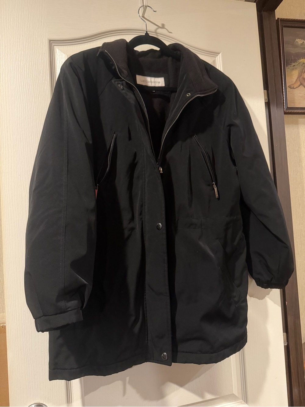 Liz Claiborne Black Women's Quilted Puffer Jacket with High Collar